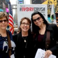 Cynthia Newlin O'Connor (center) and Christina LaMonica, in Times Square for the US Fish and Wildlife Services; Ivory Crush. Cynthia's testimony led to the enactment of legislation in New York banning the sale of Ivory and Rhino horn products. She also was responsible for the second Ivory crush in U.S. history on American soil in New York City.